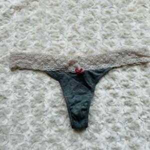 Aerie Cotton Gray Lace Thong Underwear Undies Panties Size Small